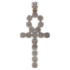 Yellow Gold Diamond Ankh Pendant 10k Single 2.00ctw Life Faith Hieroglyph Bling