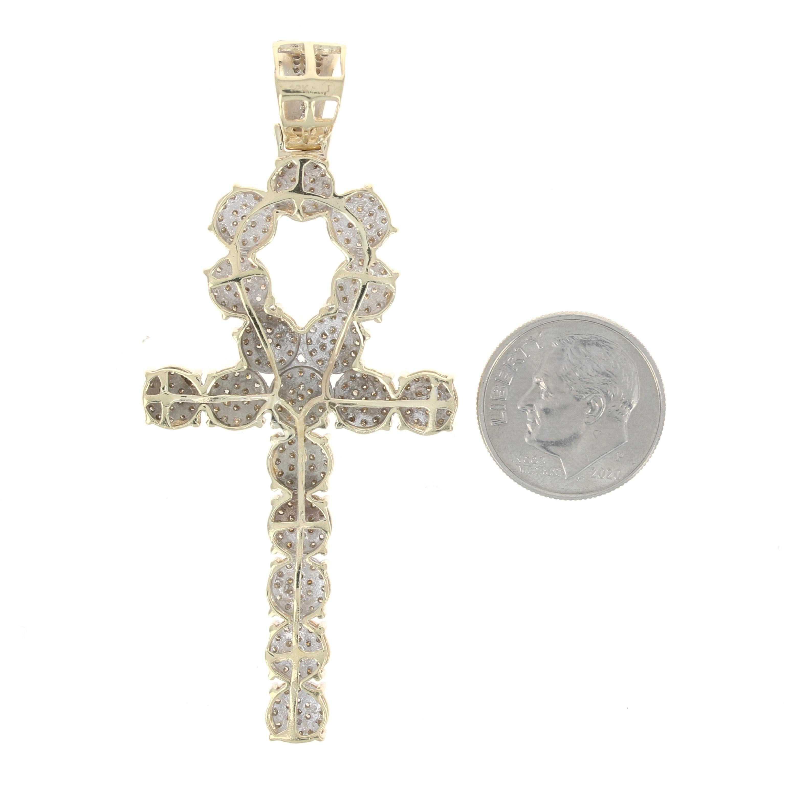 Taille simple Pendentif Hieroglyph bague « Life Faith » en or jaune 14 carats avec diamants et un seul diamant de 2,00 carats en vente