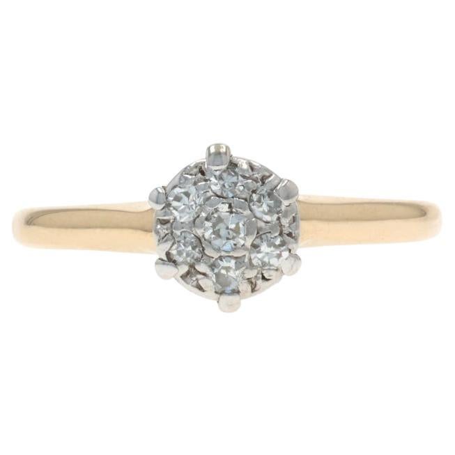 Bague de fiançailles en or jaune avec diamant Art Deco - 14k Single Cut .12ctw en vente