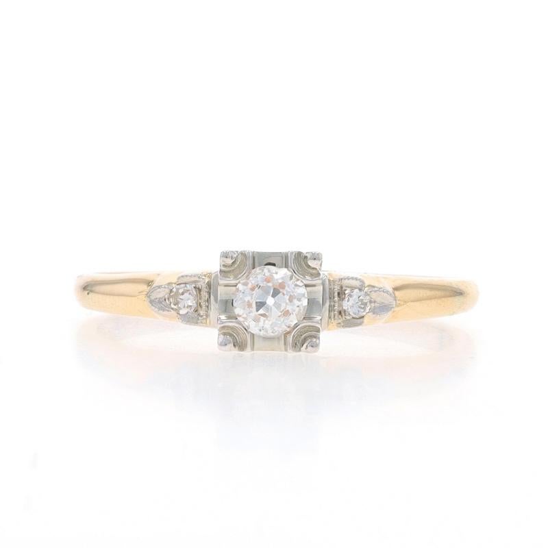 Size: 6 1/2
Sizing Fee: Up 2 1/2 sizes for $35 or Down 2 sizes for $25

Era: Art Deco
Date: 1920s - 1930s

Metal Content: 14k Yellow Gold & 18k White Gold

Stone Information

Natural Diamond
Carat(s): .20ct
Cut: European
Color: H
Clarity: