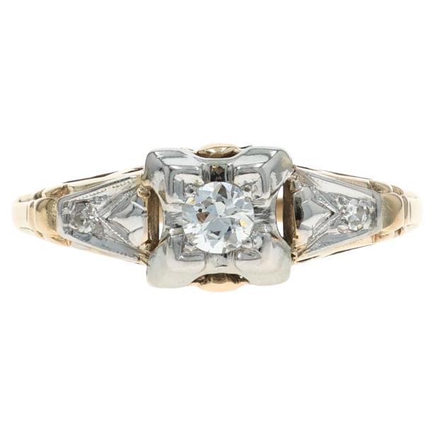 Yellow Gold Diamond Art Deco Engagement Ring 14k European .16ctw