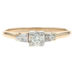 Yellow Gold Diamond Art Deco Engagement Ring - 14k European .16ctw Vintage