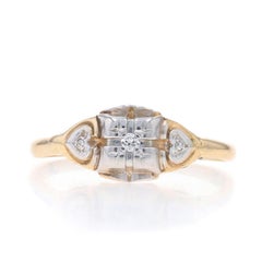 Yellow Gold Diamond Art Deco Engagement Ring - 14k European Cut Antique