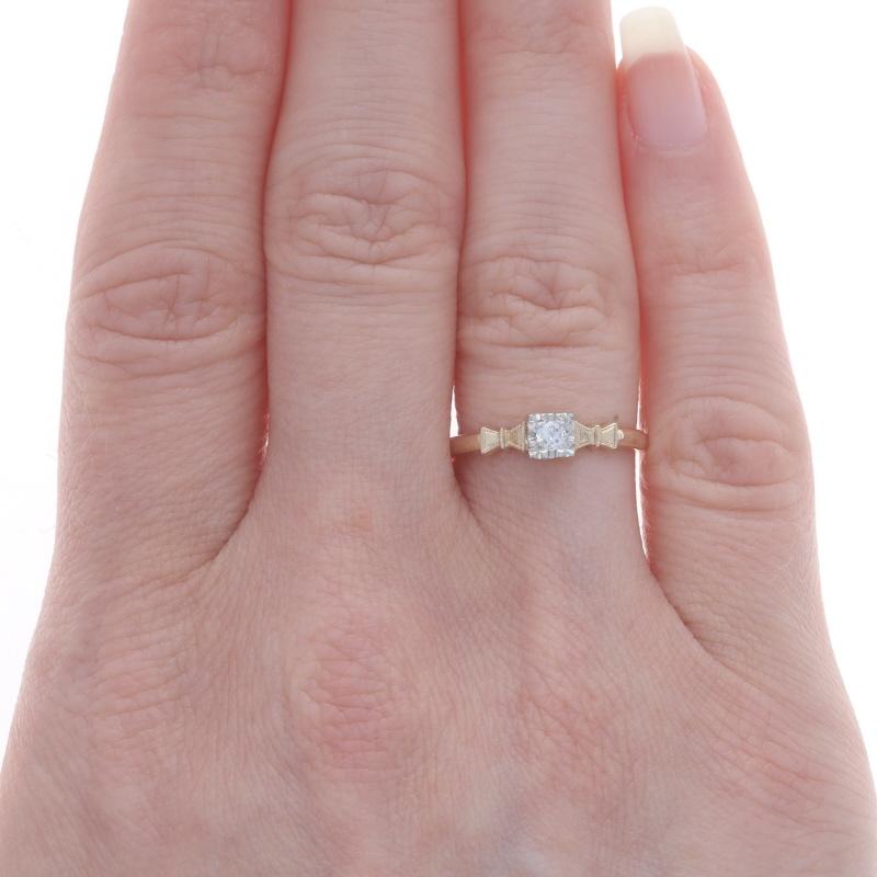 Gelbgold Diamant Art Deco Verlobungsring - 14k European Cut Vintage Milgrain, Gelbgold (Alteuropäischer Schliff)