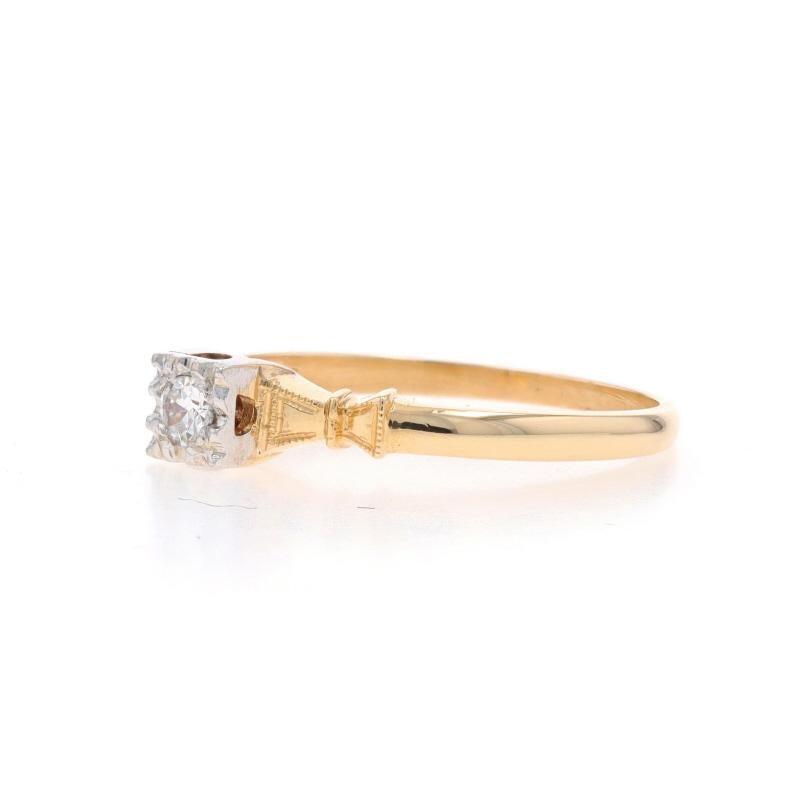 Gelbgold Diamant Art Deco Verlobungsring - 14k European Cut Vintage Milgrain, Gelbgold im Zustand „Hervorragend“ in Greensboro, NC