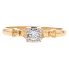 Gelbgold Diamant Art Deco Verlobungsring - 14k European Cut Vintage Milgrain, Gelbgold