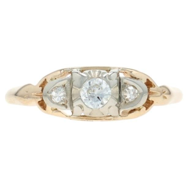 Yellow Gold Diamond Art Deco Engagement Ring 14k Round Brilliant .15ctw Vintage