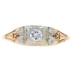 Yellow Gold Diamond Art Deco Engagement Ring -14k Round Brilliant .22ctw Vintage