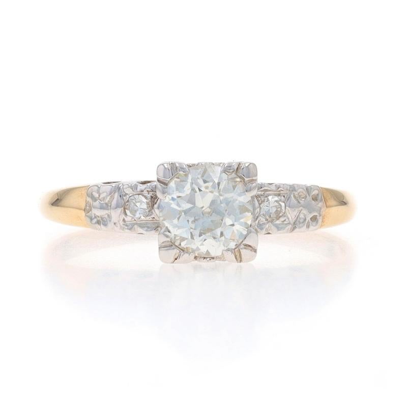 Size: 5 3/4
Sizing Fee: Up 2 sizes for $50 or Down 1 size for $40

Era: Art Deco

Metal Content: 14k Yellow Gold & 14k White Gold

Carat(s): .52ct
Cut: European
Color: I
Clarity: SI2

Natural Diamonds
Carat(s): .03ctw
Cut: Single
Color: H -