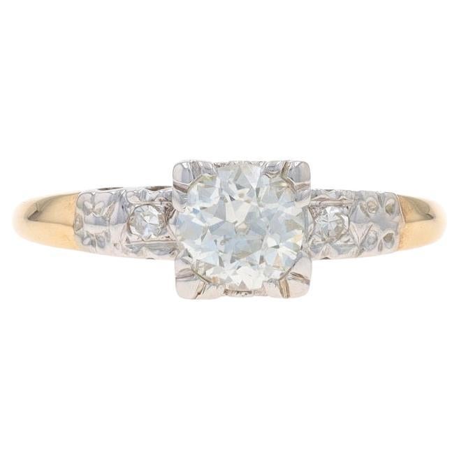 Yellow Gold Diamond Art Deco Engagement Ring 6 1/2" 14k European .55ctw For Sale