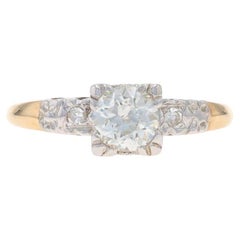 Yellow Gold Diamond Art Deco Engagement Ring 6 1/2" 14k European .55ctw