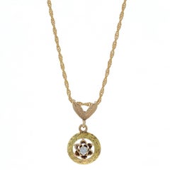Collier fleur en or jaune avec diamant Art Deco 16" - 14k European