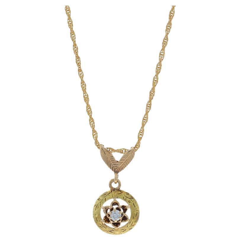 Collana con ciondolo a fiore in oro giallo e diamanti Art Deco da 16" - 14k European