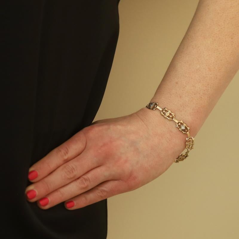 Round Cut Yellow Gold Diamond Art Deco Link Bracelet 7 1/2