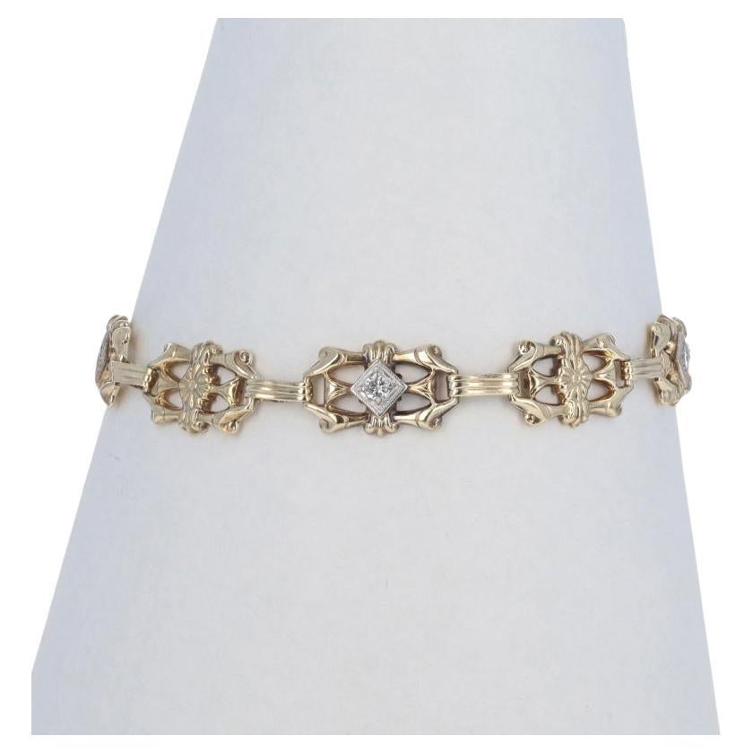 Gelbgold Diamant Art Deco Link Armband 7 1/2" - 10k Runde Brillant .20ctw