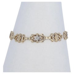 Yellow Gold Diamond Art Deco Link Bracelet 7 1/2" - 10k Round Brilliant .20ctw
