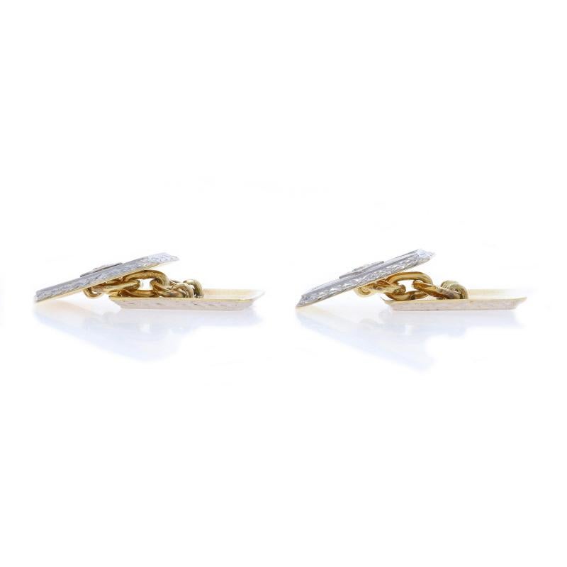 Old European Cut Yellow Gold Diamond Art Deco Men's Cufflinks -14k European .30ctw Etched Vintage For Sale