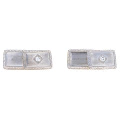 Yellow Gold Diamond Art Deco Men's Cufflinks -14k European .30ctw Etched Vintage