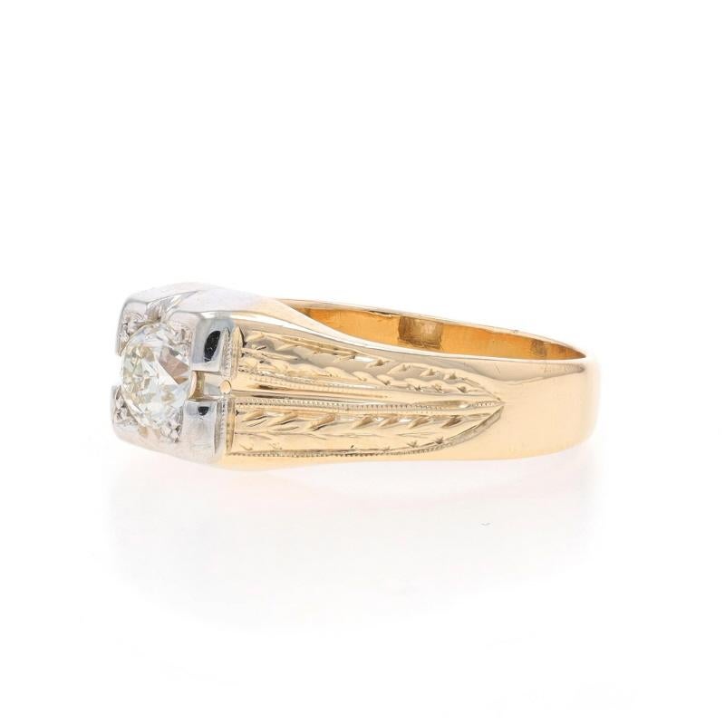 De los hombres Anillo de oro amarillo con diamantes Art Decó para hombre -14k Europeo .50ct Solitario en forma de hoja de vid en venta