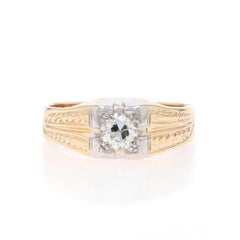 Yellow Gold Diamond Art Deco Men's Ring -14k European .50ct Leafy Vine Solitaire