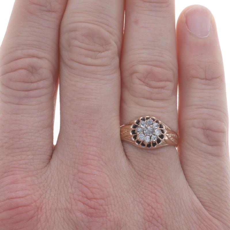 Rose Cut Yellow Gold Diamond Art Deco Men's Ring - 14k Rose .50ctw Vintage Cluster Halo For Sale