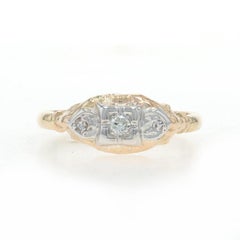 Yellow Gold Diamond Art Deco Ring - 14k European Vintage