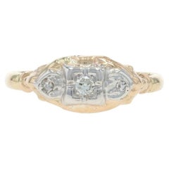 Yellow Gold Diamond Art Deco Ring - 14k European Vintage