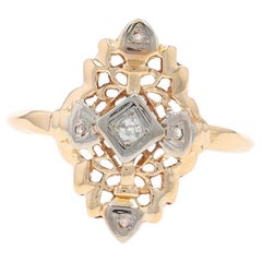 Yellow Gold Diamond Art Deco Ring - 14k Single Cut Vintage