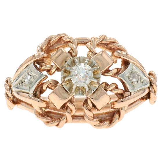 Yellow Gold Diamond Art Deco Ring - 18k Mine .18ctw Vintage Floral For Sale