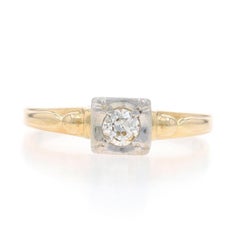 Yellow Gold Diamond Art Deco Solitaire Engagement Ring 14k 18k Euro.22ct Vintage