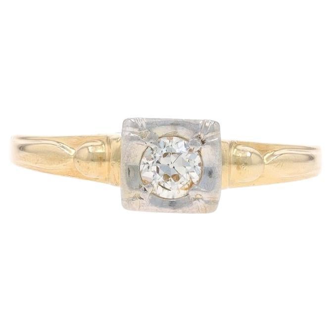 Anello di fidanzamento solitario in oro giallo con diamante Art Deco 14k 18k Euro.22ct Vintage