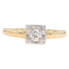 Anello di fidanzamento solitario in oro giallo con diamante Art Deco 14k 18k Euro.22ct Vintage