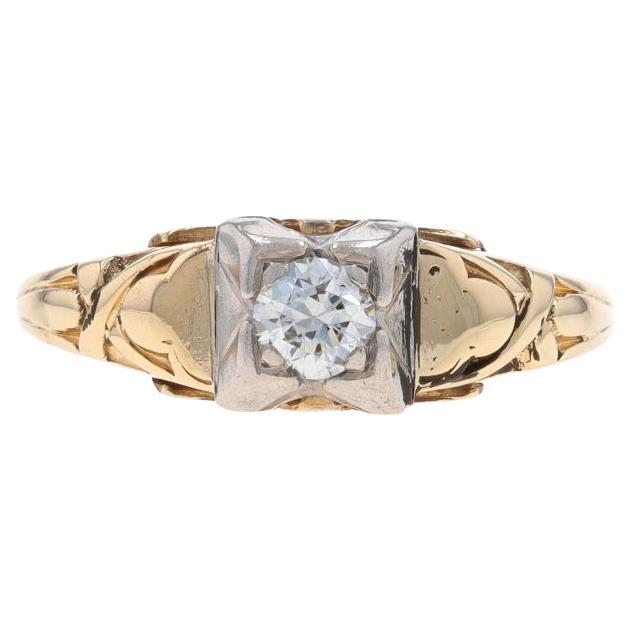 Yellow Gold Diamond Art Deco Solitaire Engagement Ring - 14k Euro .22ct Vintage