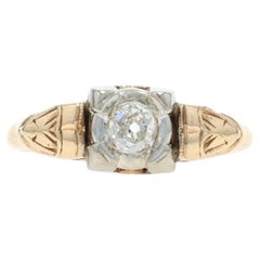 Bague de fiançailles solitaire Art Deco en or jaune - 14k Mine .30ct Vintage