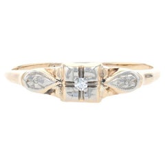 Yellow Gold Diamond Art Deco Solitaire Engagement Ring, 14k Single Cut Vintage