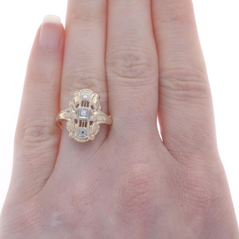 Yellow Gold Diamond Art Deco Solitaire Ring - 14k Single Cut Milgrain In Excellent Condition In Greensboro, NC