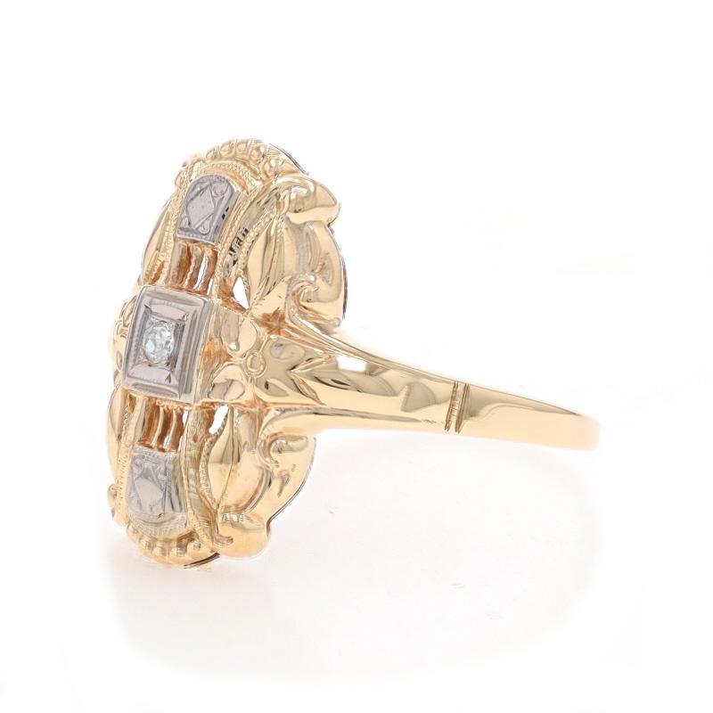 Women's Yellow Gold Diamond Art Deco Solitaire Ring - 14k Single Cut Milgrain