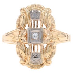 Yellow Gold Diamond Art Deco Solitaire Ring - 14k Single Cut Milgrain