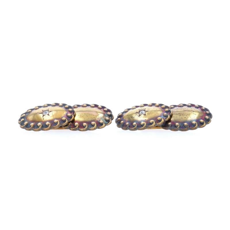 Old European Cut Yellow Gold Diamond Art Deco Star Men's Cufflinks - 14k European .10ctw Vintage For Sale
