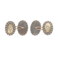 Yellow Gold Diamond Art Deco Star Men's Cufflinks - 14k European .10ctw Vintage