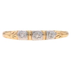 Fede nuziale a tre pietre in oro giallo con diamante Art Deco - Anello vintage 10k