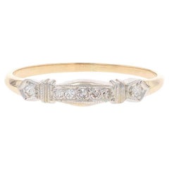 Yellow Gold Diamond Art Deco Wedding Band - 14k Single Vintage Milgrain Ring