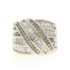 Yellow Gold Diamond Band 10k Baguette & Round Brilliant 2.00ctw Ribbon Ring