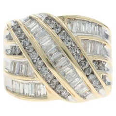 Yellow Gold Diamond Band 10k Baguette & Round Brilliant 2.00ctw Ribbon Ring