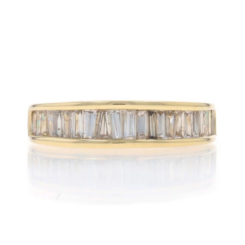 Size: 7

Metal Content: 14k Yellow Gold & 14k White Gold

Stone Information

Natural Diamonds
Carat(s): 1.00ctw (carat stamp)
Cut: Baguette
Color: K - L - M
Clarity: SI2 - I1

Total Carats: 1.00ctw

Style: Band
Features: Channel Set