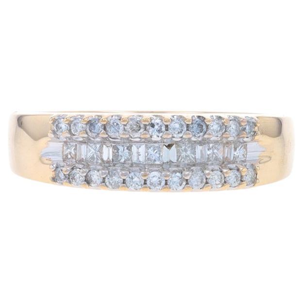 Yellow Gold Diamond Band - 14k Round, Princess, & Baguette .50ctw Wedding Ring For Sale