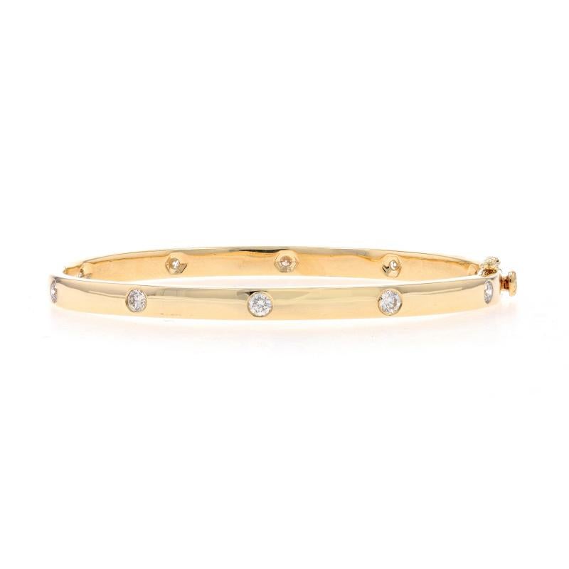 Metallgehalt: 14k Gelbgold

Informationen zu Stein
Natürliche Diamanten
Karat(e): 1,13ctw
Schliff: Runder Brillant
Farbe: J - K
Reinheit: VS2 - SI1

Karat gesamt: 1.13ctw

Stil: Armreif
Verschluss-Typ: Tab Box Clasp mit seitlicher