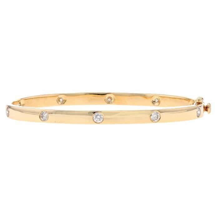 Yellow Gold Diamond Bangle Bracelet 6 1/2" - 14k Round Brilliant 1.13ctw For Sale