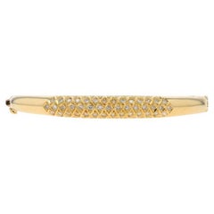 Yellow Gold Diamond Bangle Bracelet 6 1/4" 18k Single Cut .60ctw Quilted Lattice