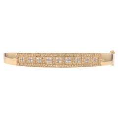 Yellow Gold Diamond Bangle Bracelet 6 3/4" - 14k Rnd & Princess 2.00ctw Milgrain